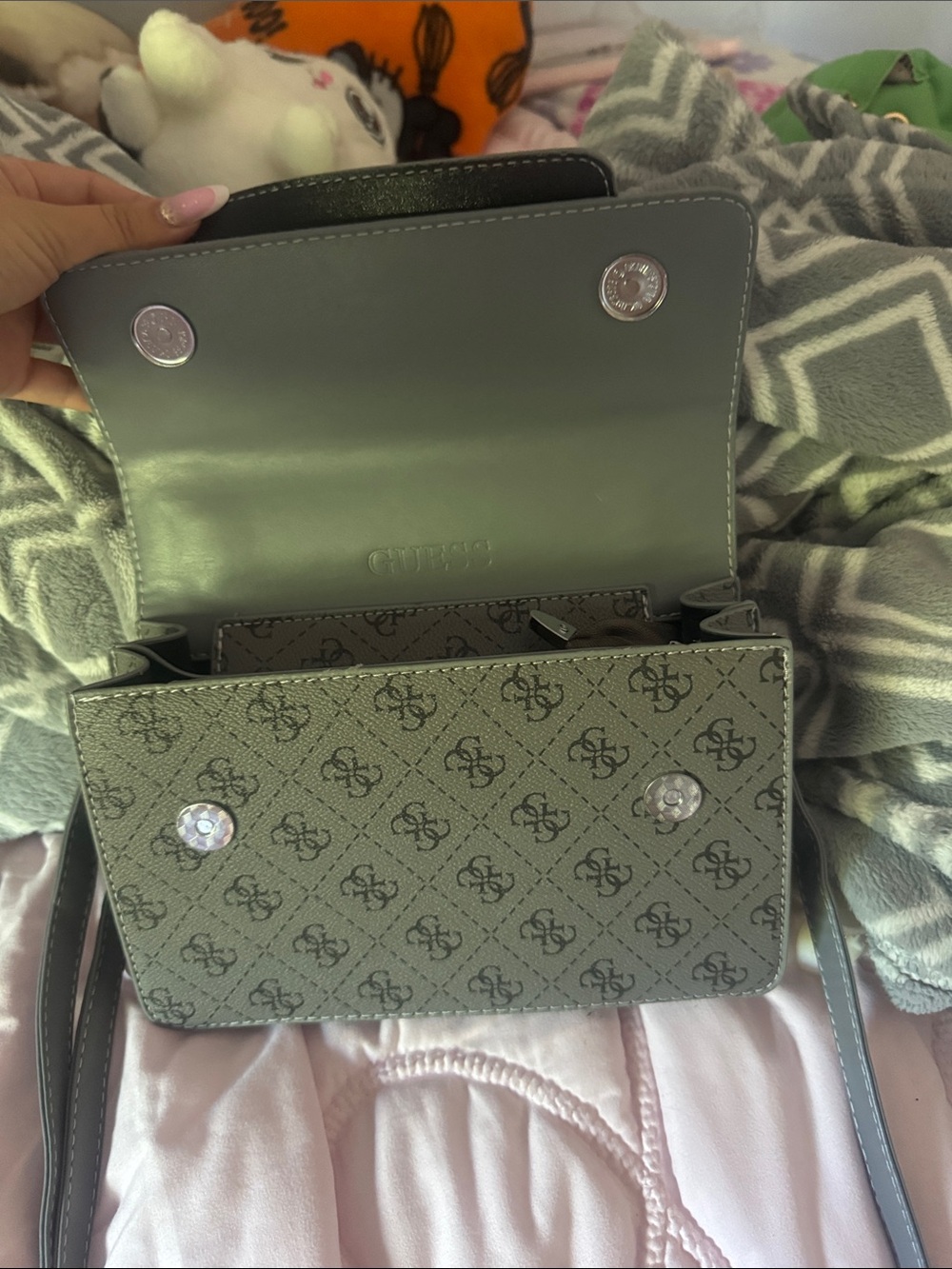 GUESS Gray Signature Logo Crossbody with Top Handle - Picture 3 of 4